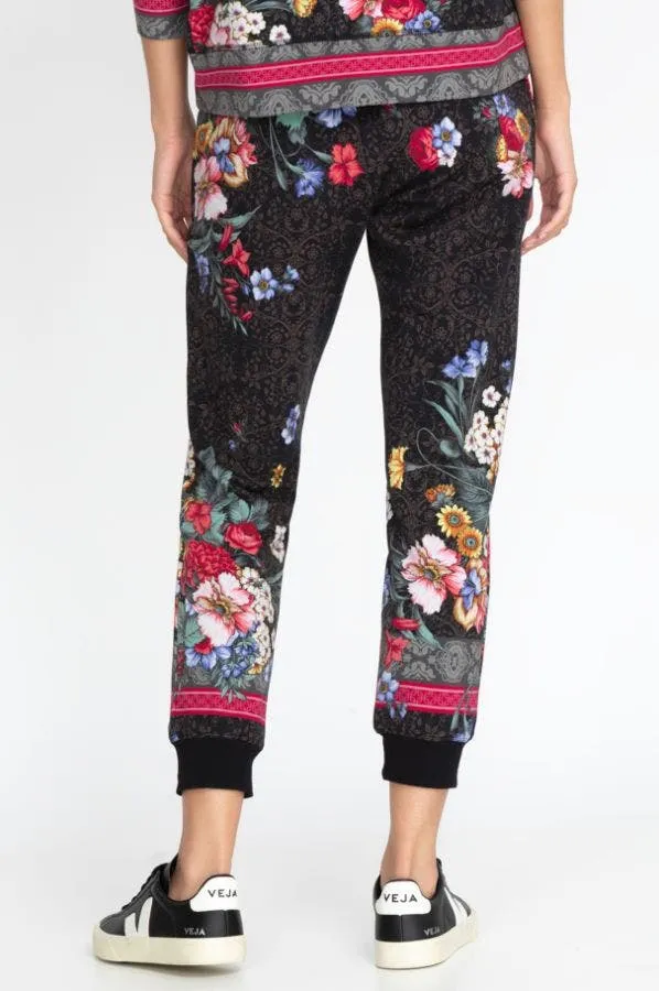 Johnny Was Onyx Sistine French Terry Jogger Cotton Black Floral Pant X Large NEW