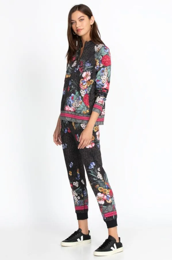 Johnny Was Onyx Sistine French Terry Jogger Cotton Black Floral Pant X Large NEW