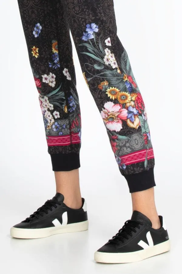 Johnny Was Onyx Sistine French Terry Jogger Cotton Black Floral Pant X Large NEW