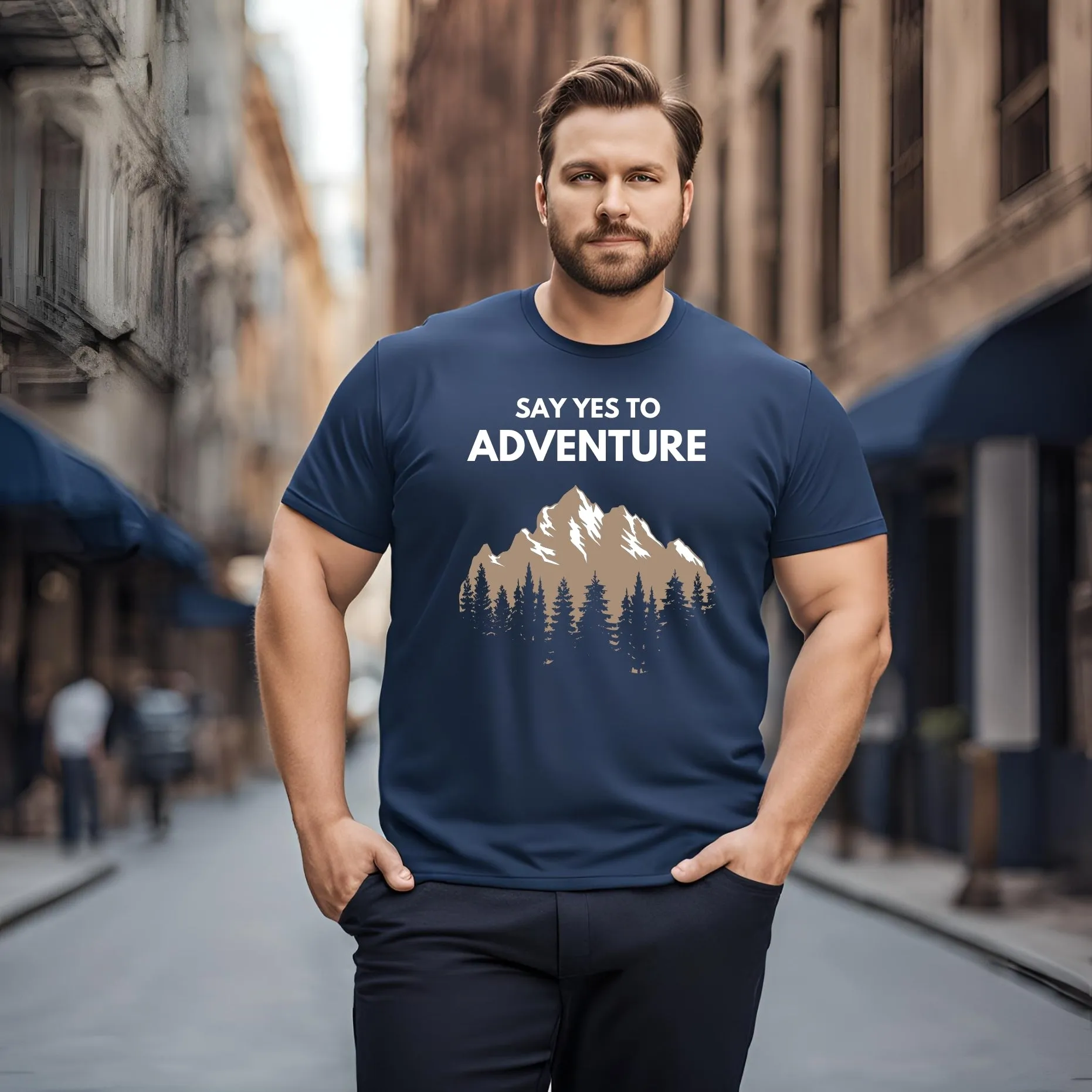 KART BLACK Men's Plus Size Navy Color Tshirts | Regular Fit Round Neck Cotton Tshirts | NVY-YES TO ADVENTURE