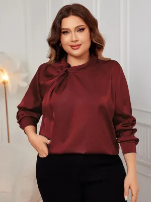 KEBY ZJ Elegant Satin Plus Size Bow Neck Blouse