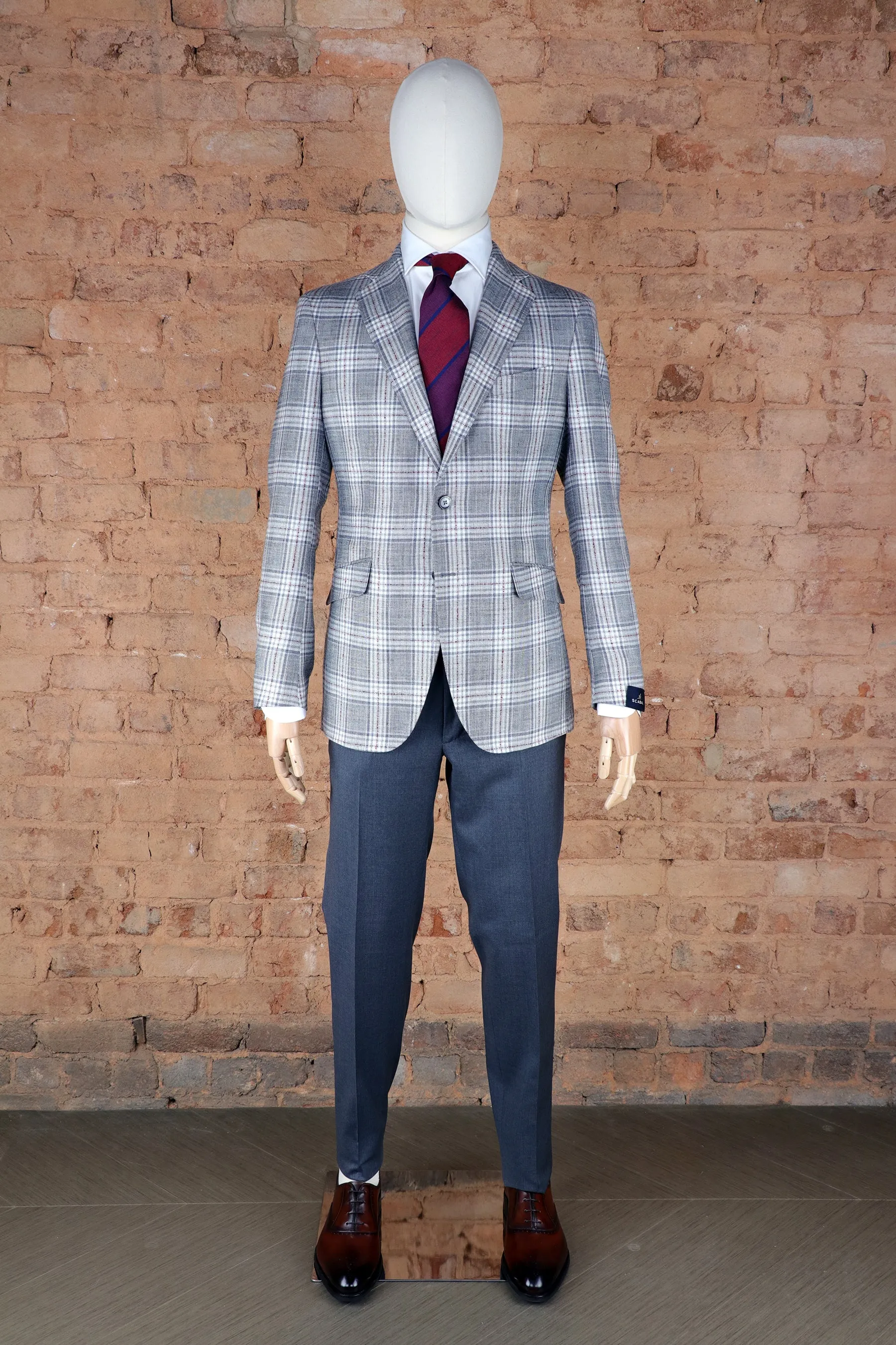 Kenton Unlined Wool, Silk, & Linen Soft Coat in Grey Plaid