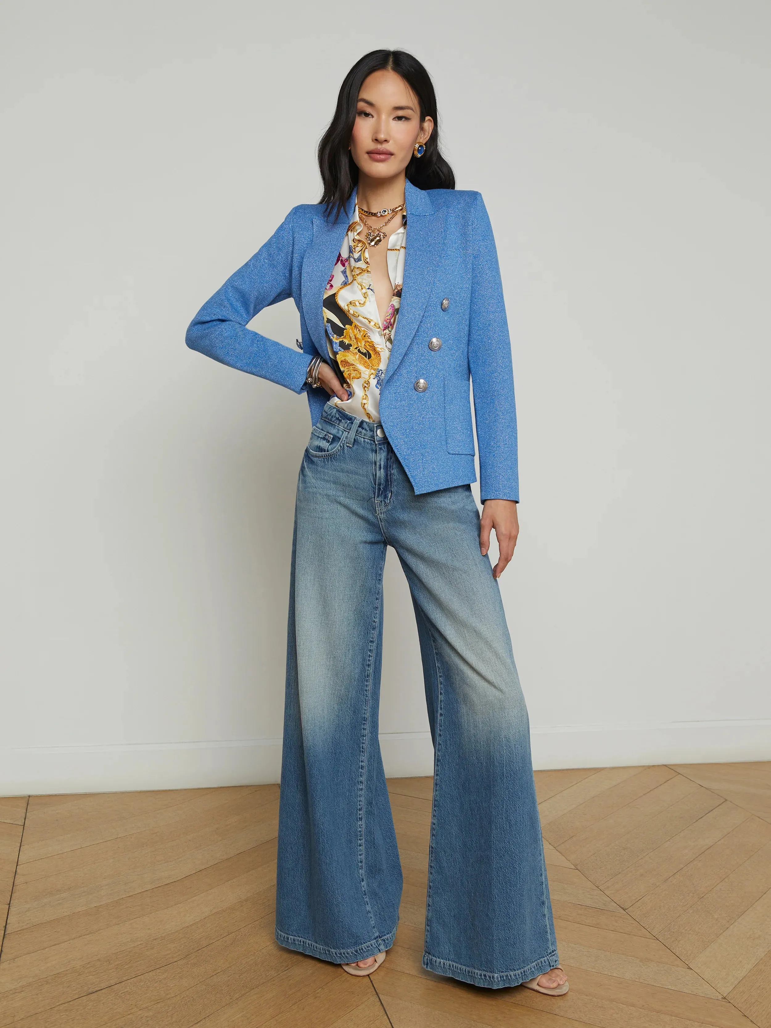 Kenzie Metallic Knit Blazer - Harbor Blue Silver