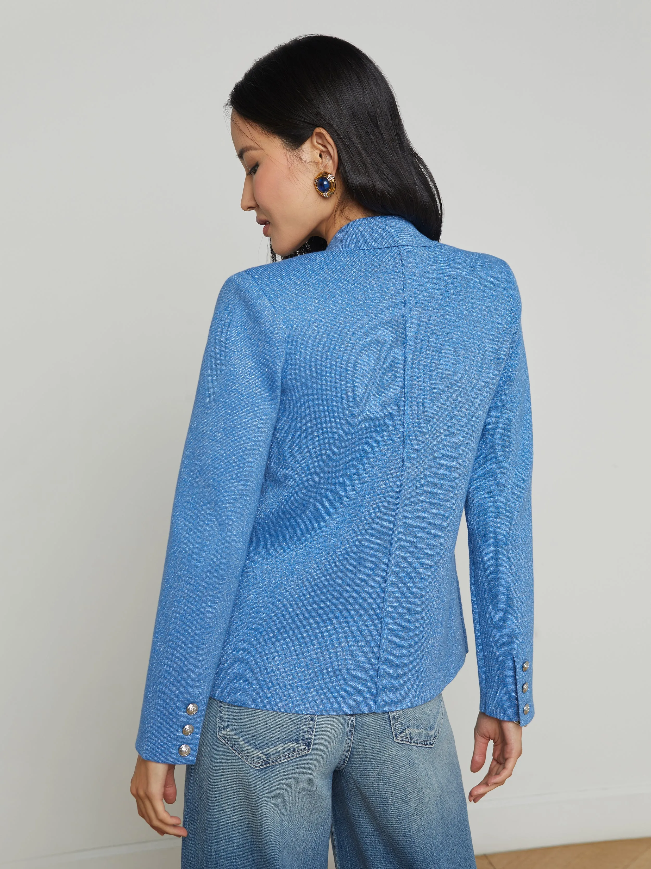 Kenzie Metallic Knit Blazer - Harbor Blue Silver
