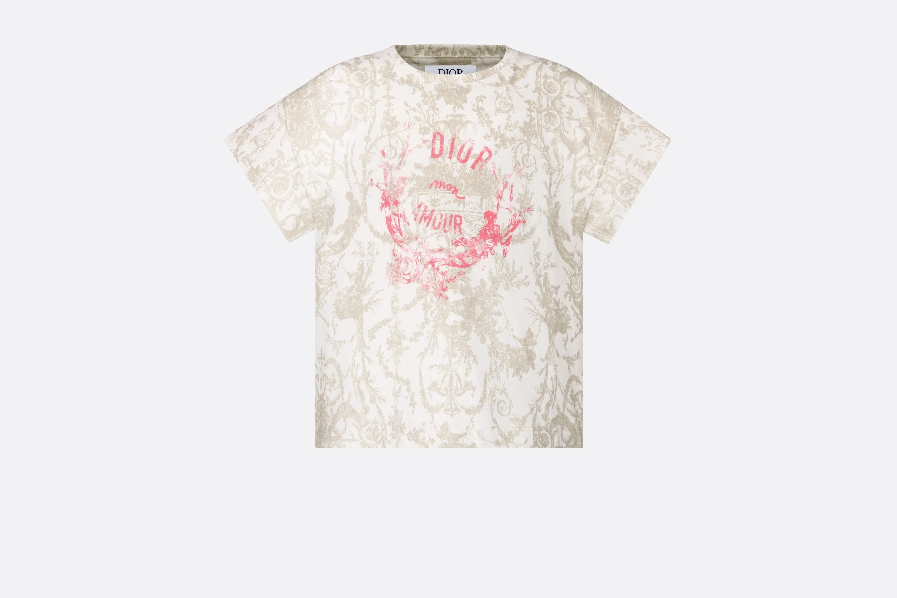Kid's T-Shirt • Beige Cotton Jersey with White Toile de Jouy Print