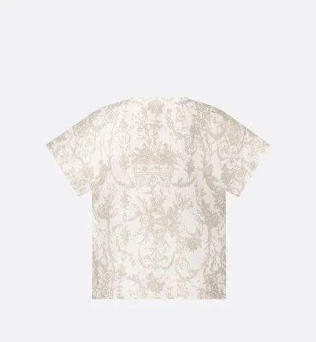 Kid's T-Shirt • Beige Cotton Jersey with White Toile de Jouy Print