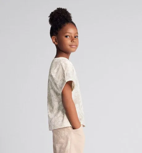 Kid's T-Shirt • Beige Cotton Jersey with White Toile de Jouy Print