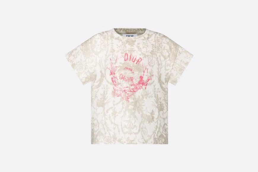 Kid's T-Shirt • Beige Cotton Jersey with White Toile de Jouy Print