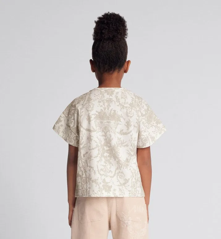 Kid's T-Shirt • Beige Cotton Jersey with White Toile de Jouy Print