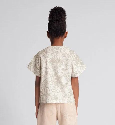 Kid's T-Shirt • Beige Cotton Jersey with White Toile de Jouy Print