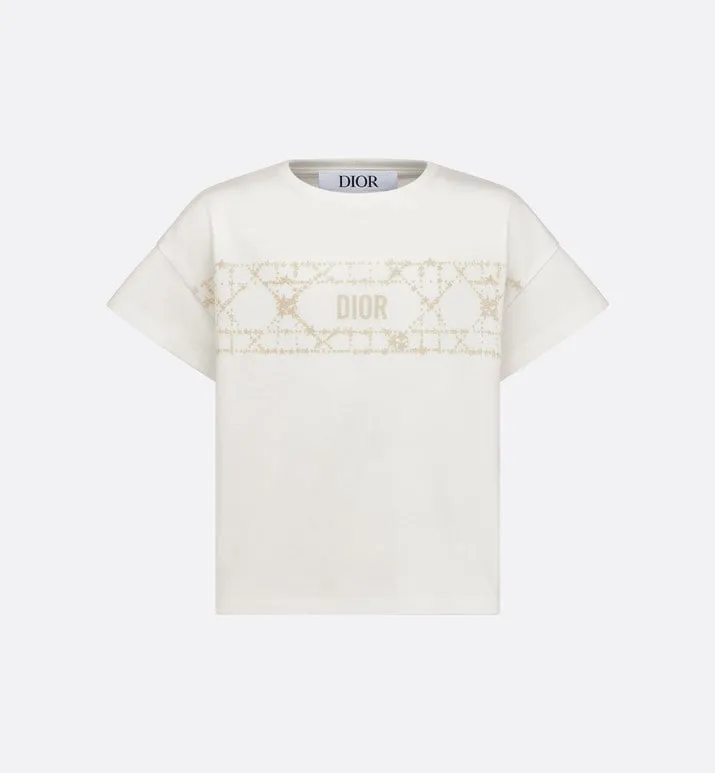 Kid's T-Shirt • Ivory Cotton Jersey with Pale Gold-Tone Cannage Motif