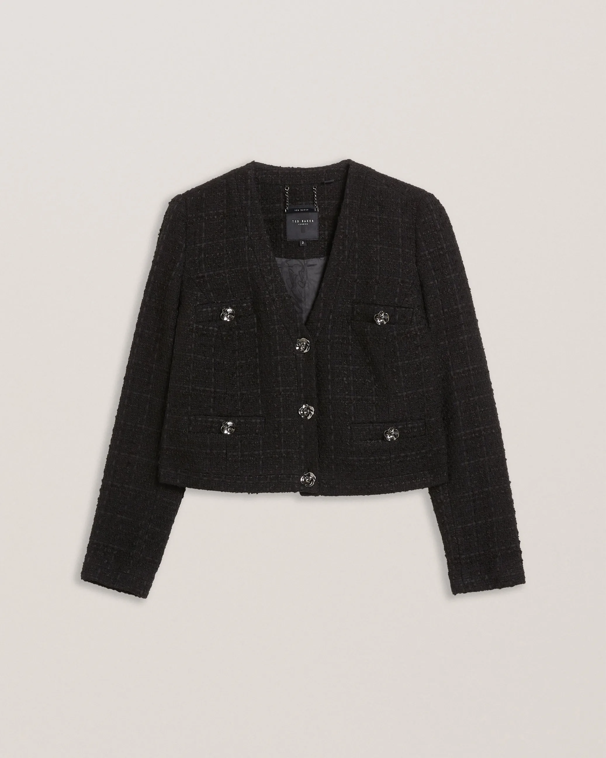 Koma Rose Button Cropped Boucle Tailored J Black