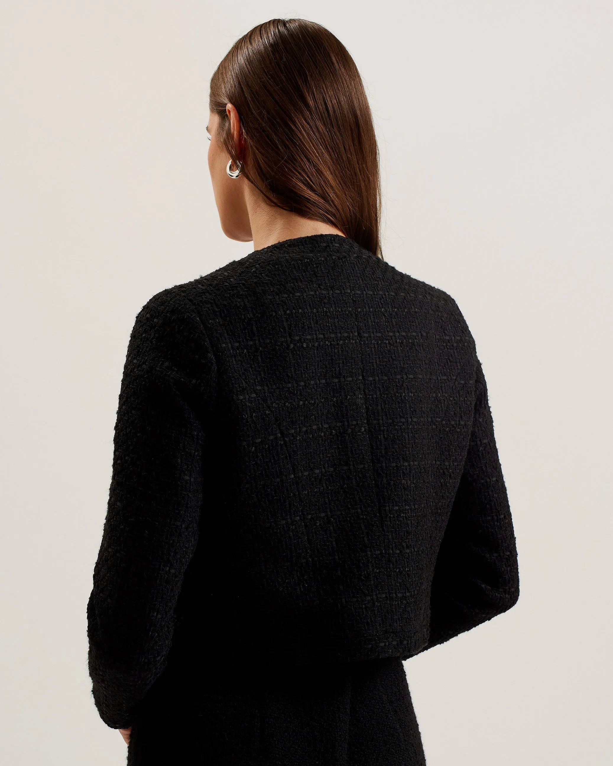 Koma Rose Button Cropped Boucle Tailored J Black