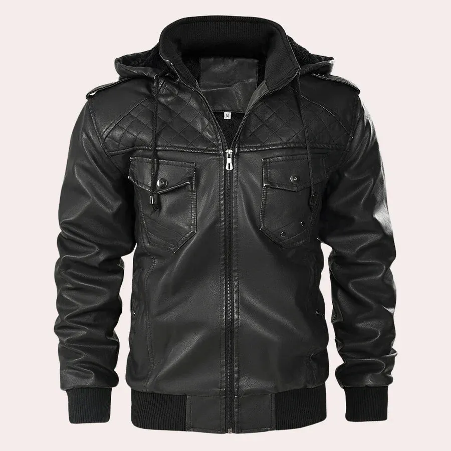 Kyriakos - elegant men's leather jacket with trendy hoodie