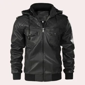 Kyriakos - elegant men's leather jacket with trendy hoodie