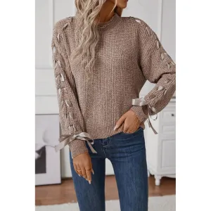 Lace Up Bowknot Round Neck Knitting Sweater ZK2469