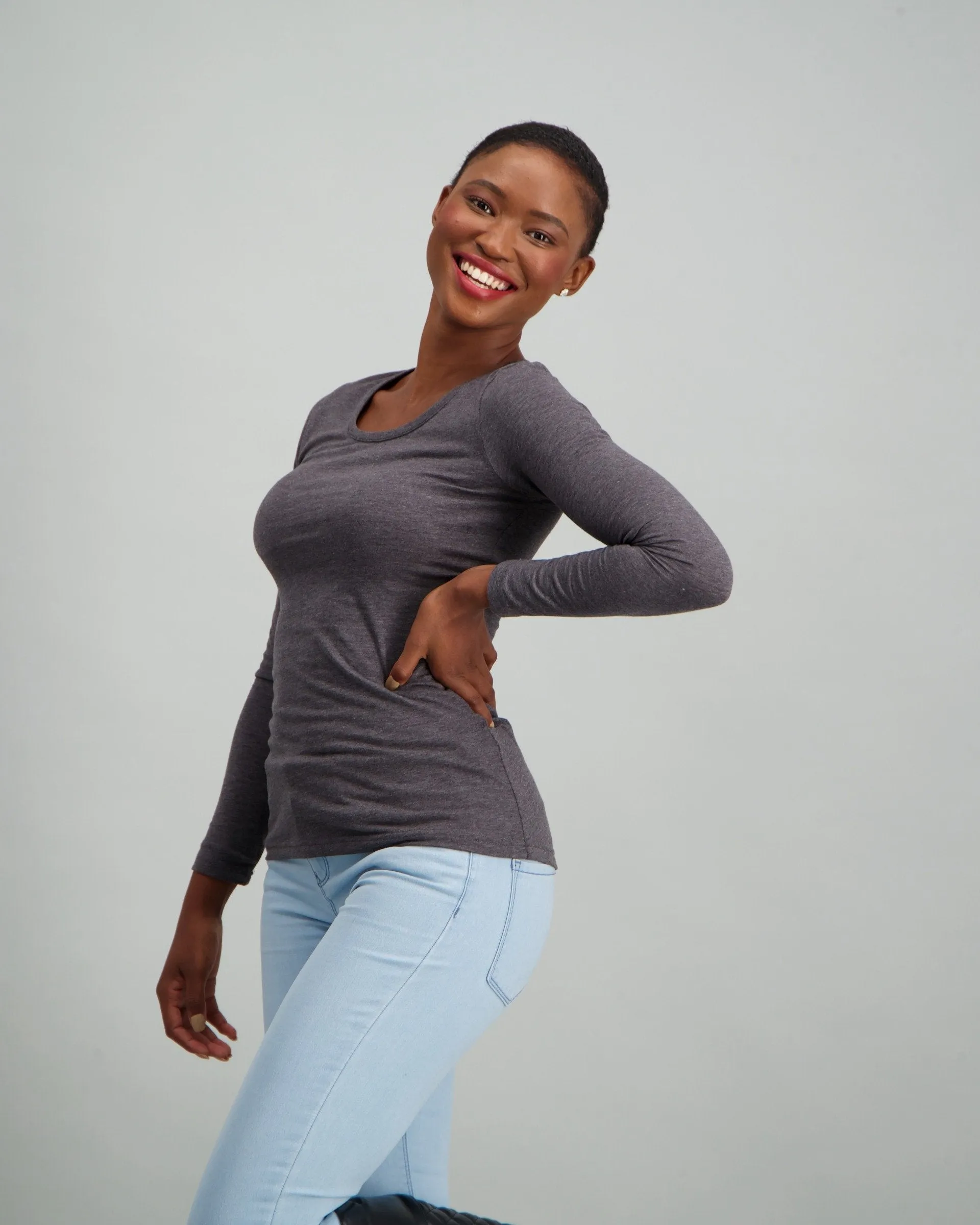 Ladies Long Sleeve Core T-Shirt - Charcoal Melange