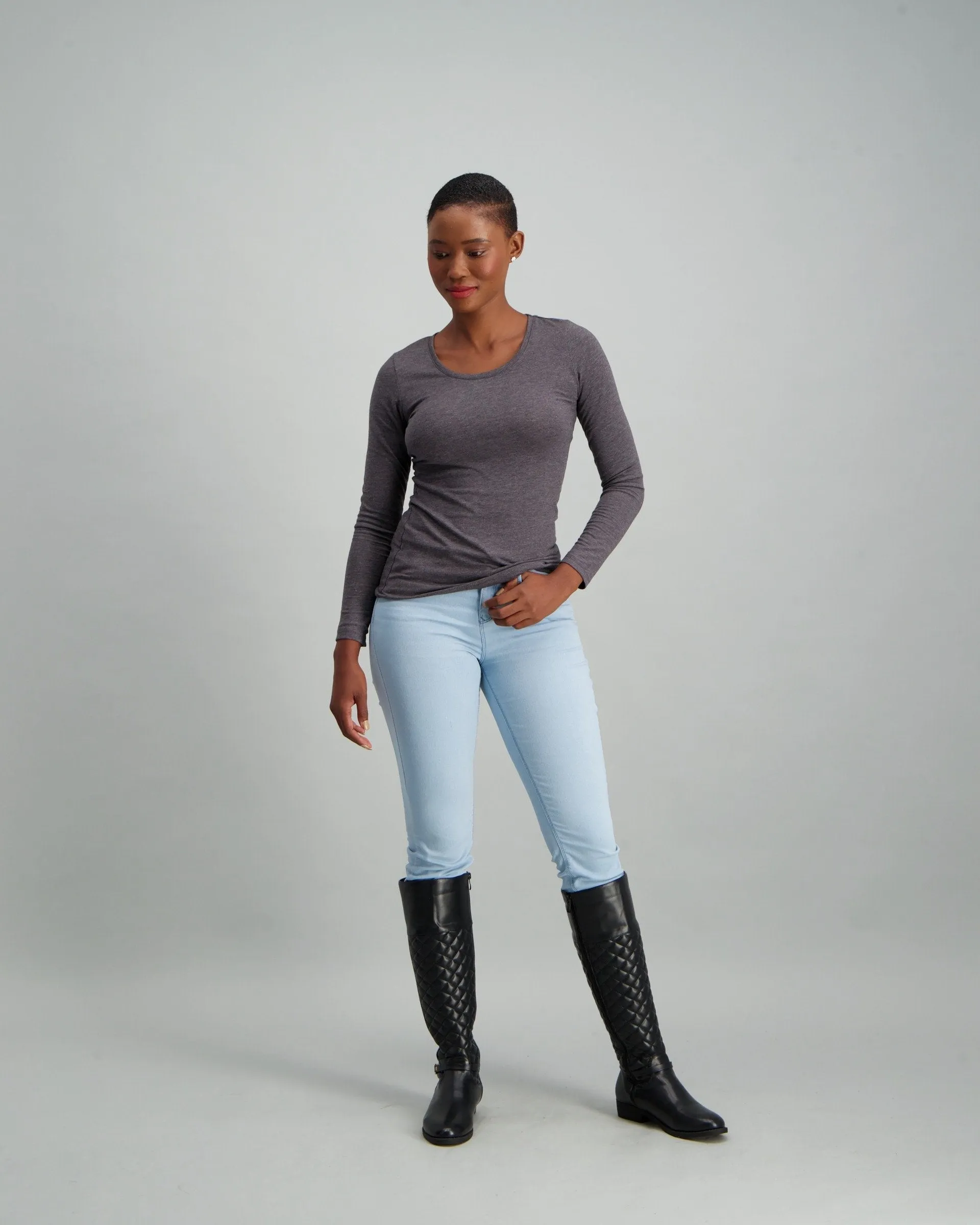 Ladies Long Sleeve Core T-Shirt - Charcoal Melange