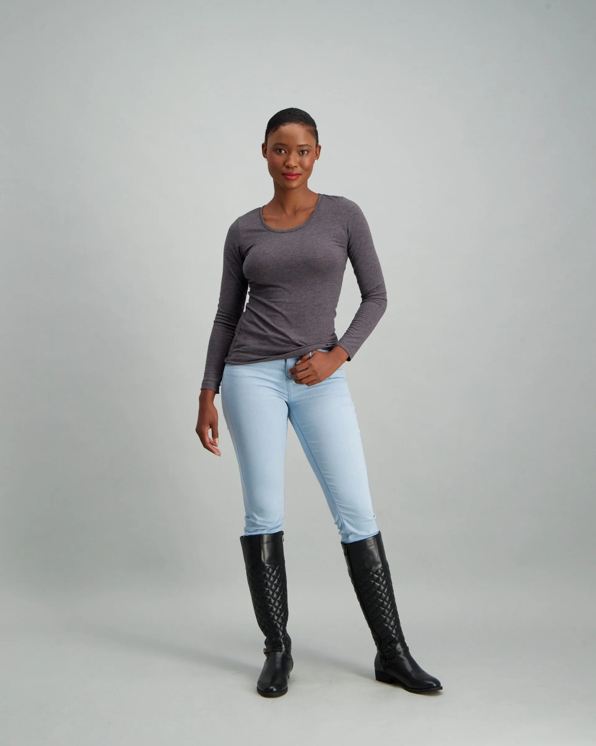 Ladies Long Sleeve Core T-Shirt - Charcoal Melange