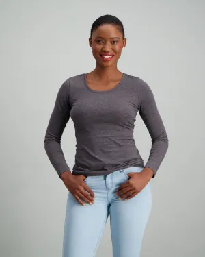 Ladies Long Sleeve Core T-Shirt - Charcoal Melange