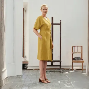 Lemon Curry Linen Vine Dress, One Size