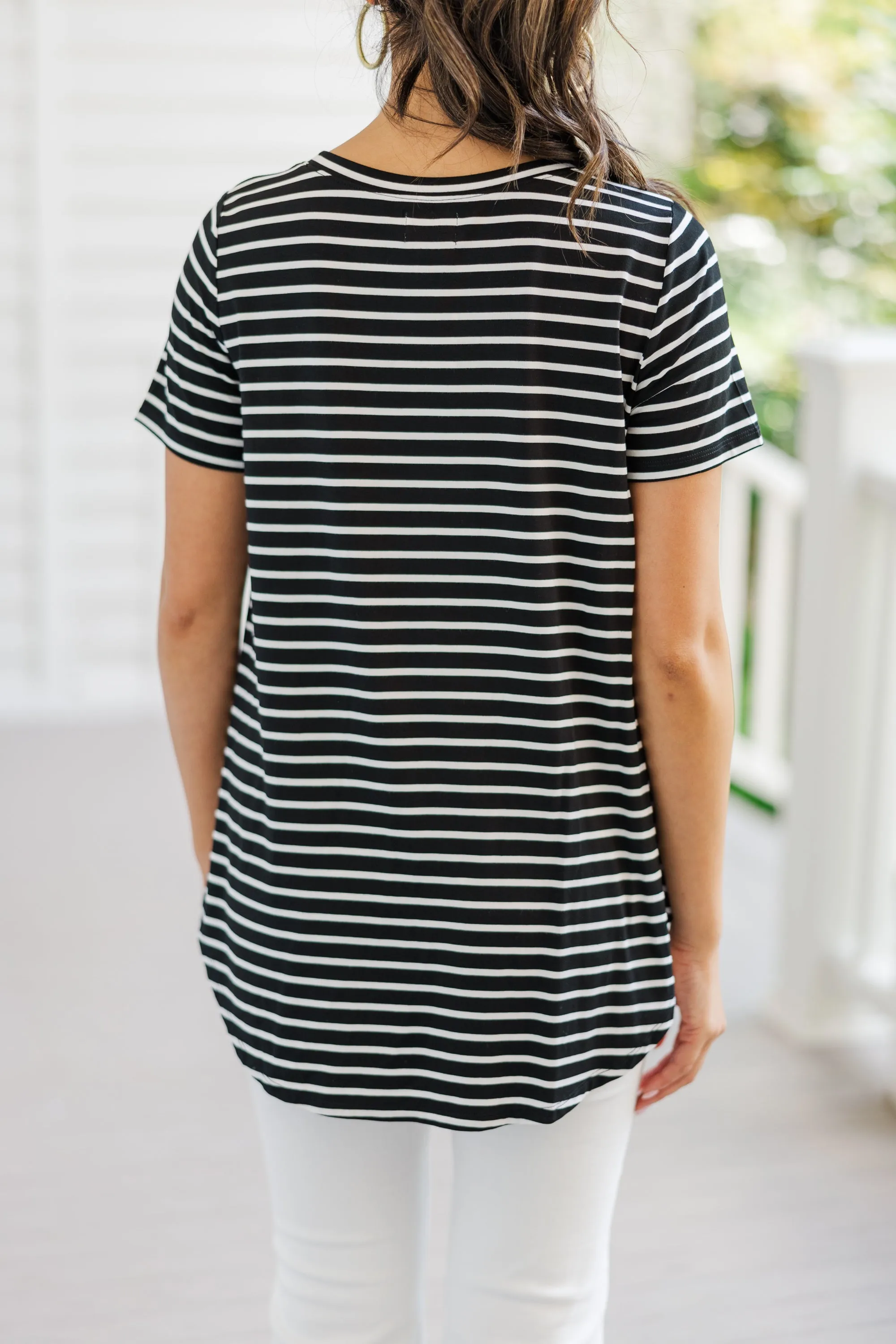Let's Meet Later Black Striped Top