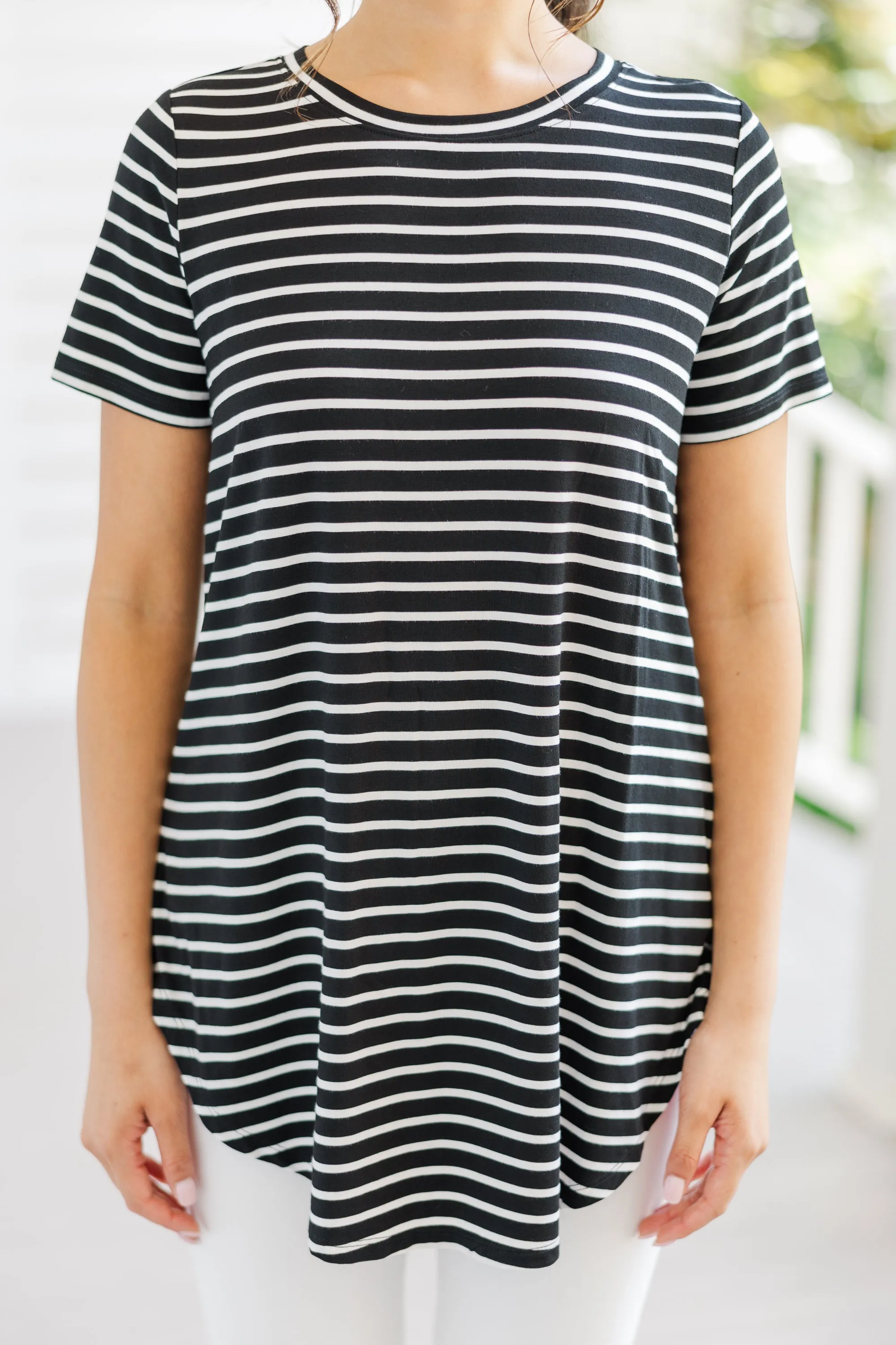 Let's Meet Later Black Striped Top