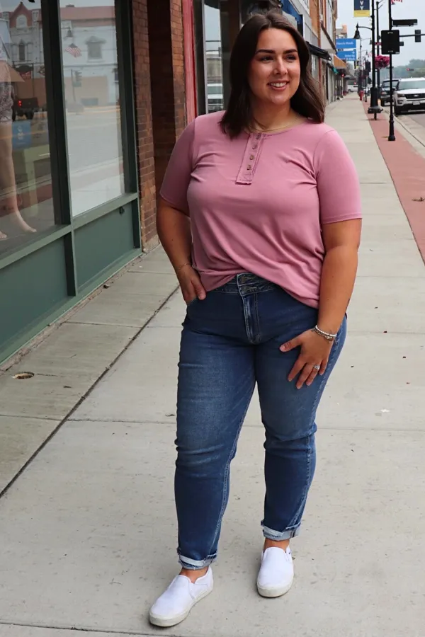 Light Rose Short Sleeve Tee with Buttons