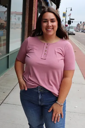 Light Rose Short Sleeve Tee with Buttons