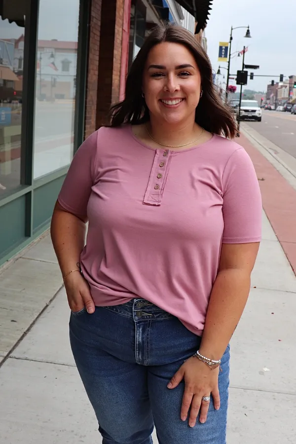 Light Rose Short Sleeve Tee with Buttons