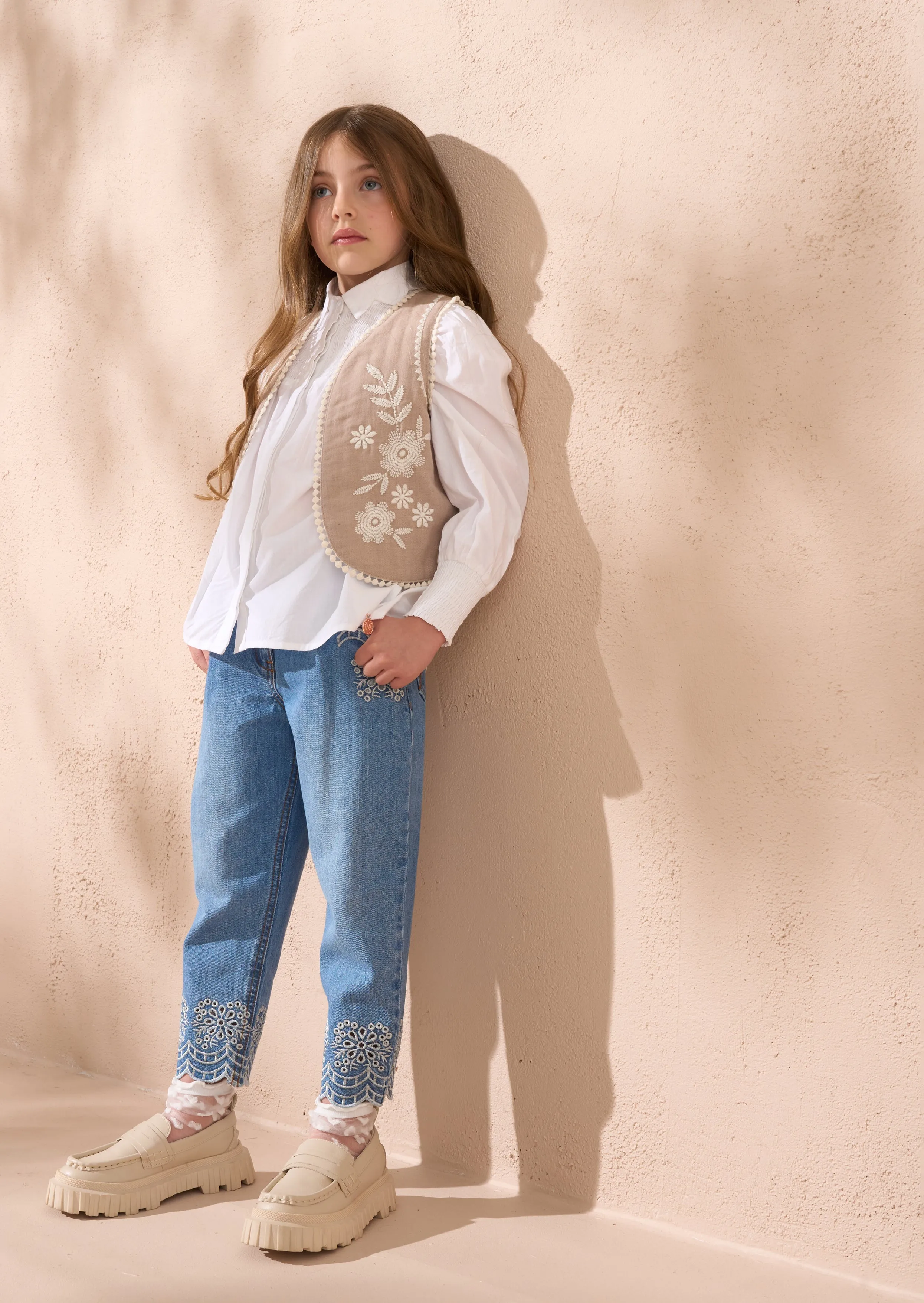 Lina Taupe Embroidered Gilet