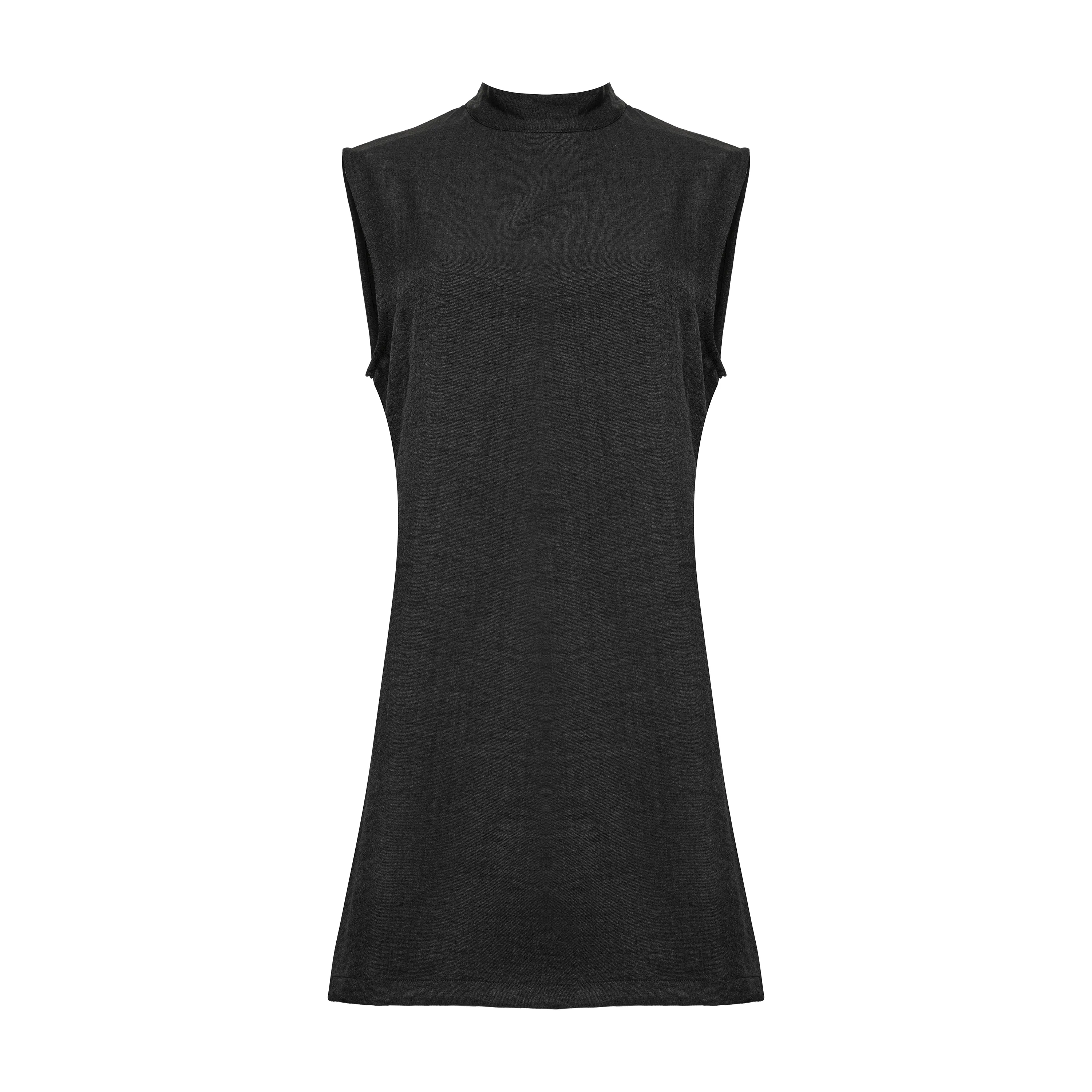 Linen High-Neck Sleeveless Blouse