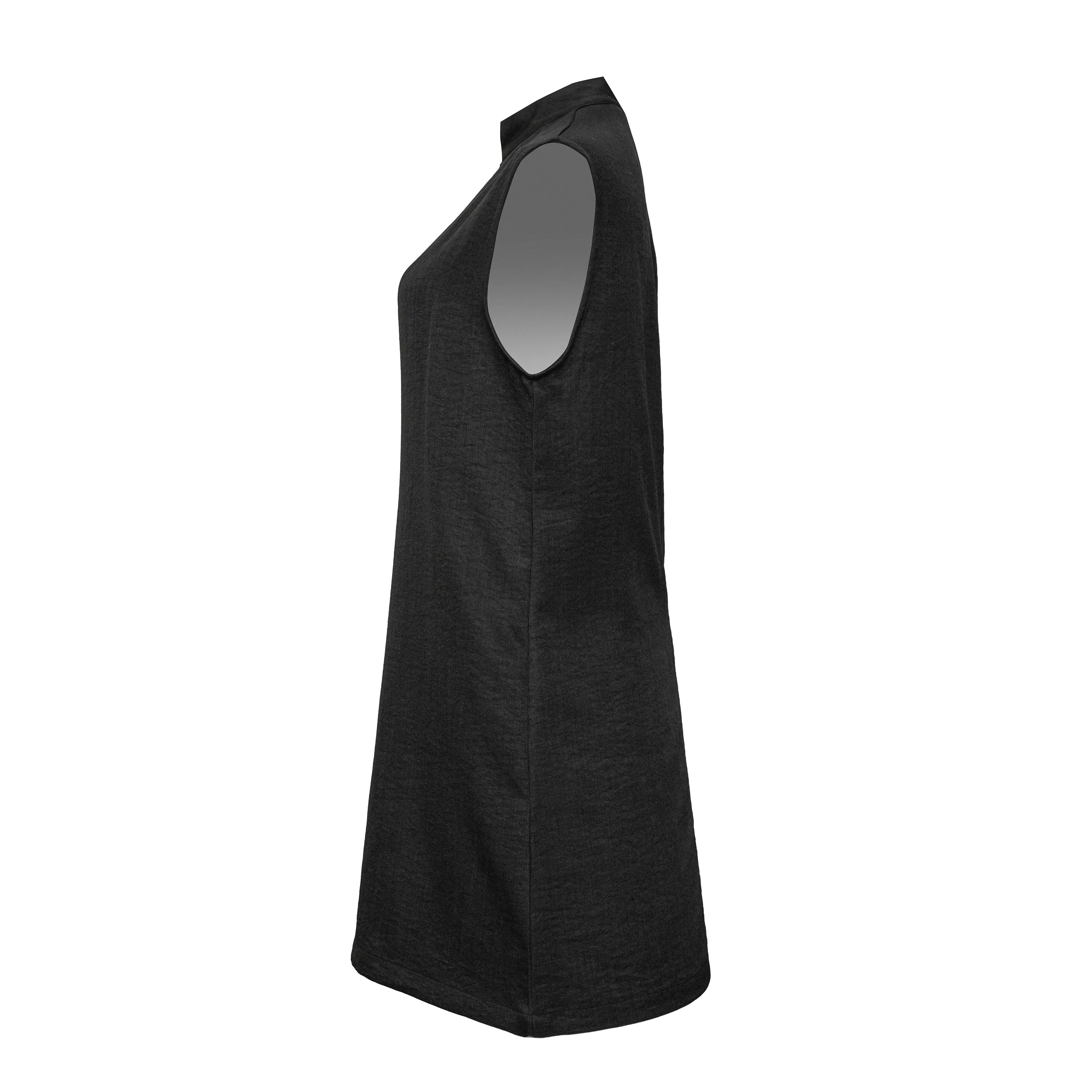 Linen High-Neck Sleeveless Blouse
