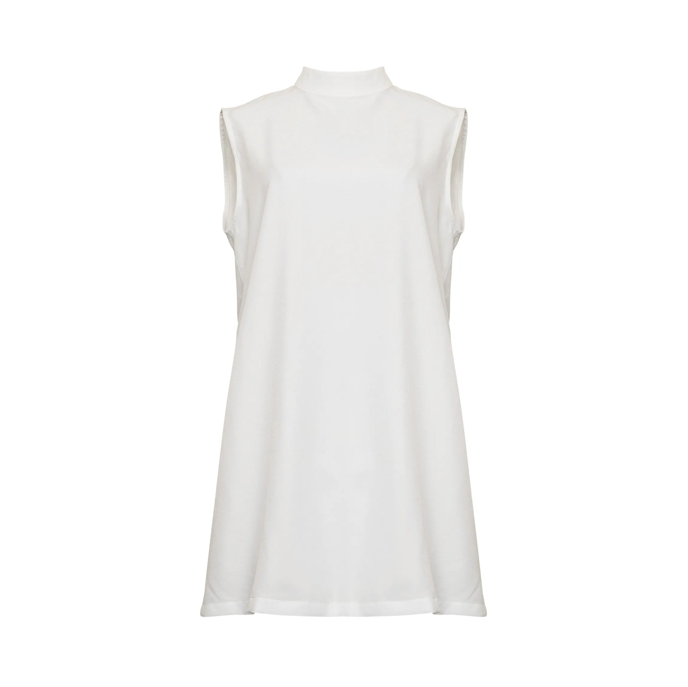 Linen High-Neck Sleeveless Blouse