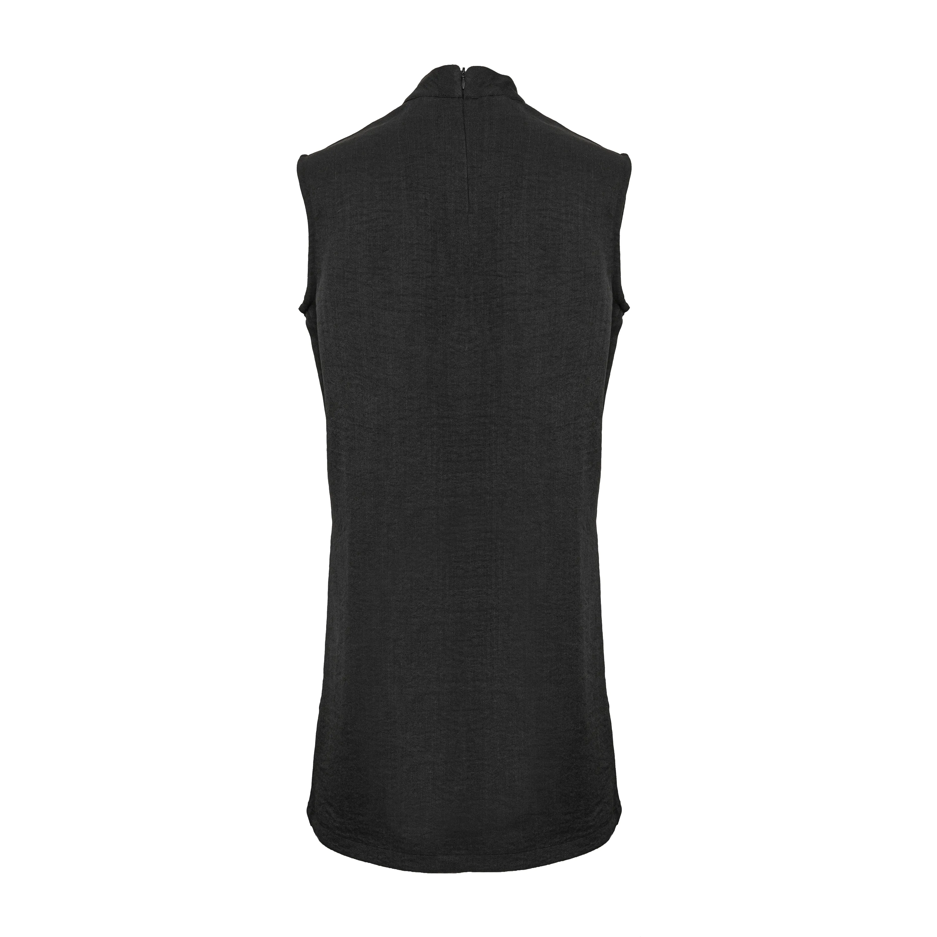 Linen High-Neck Sleeveless Blouse