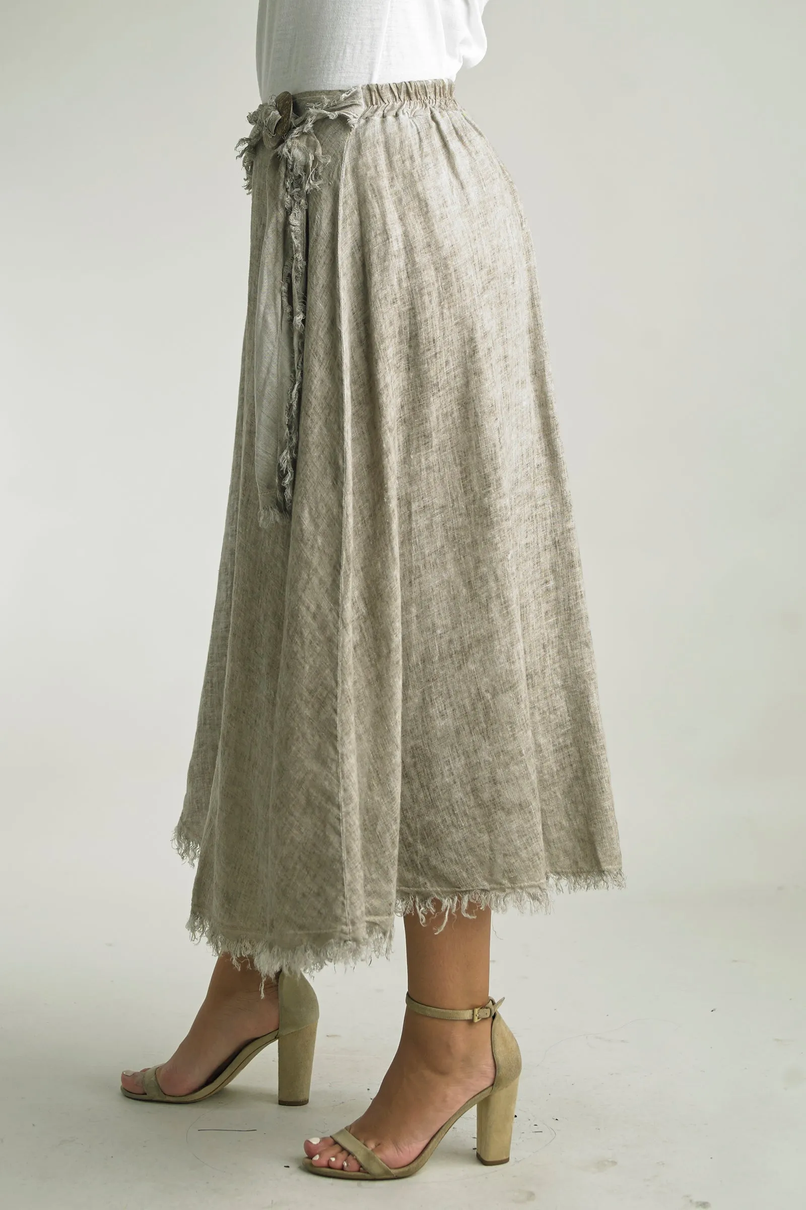 Linen Skirt with Button Tie