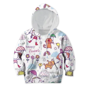 Little Girl And Her Pets In Rainny Day Custom Cosplay Kid Hoodie