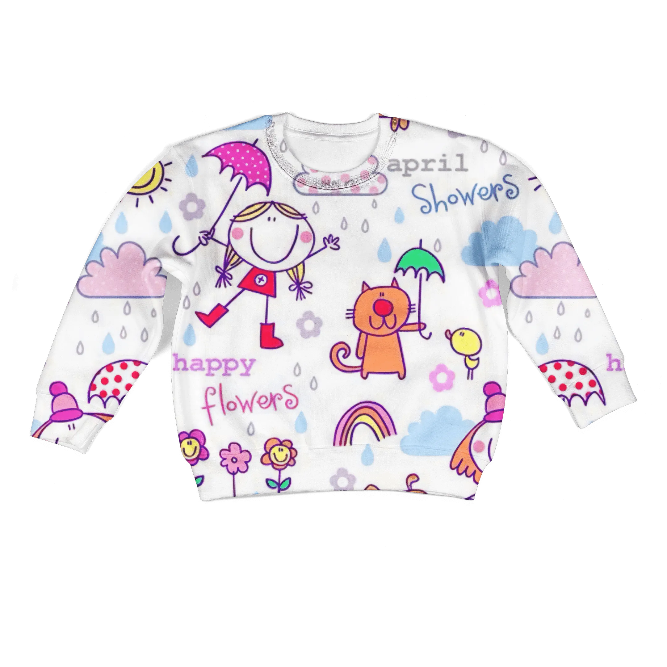 Little Girl And Her Pets In Rainny Day Custom Cosplay Kid Hoodie