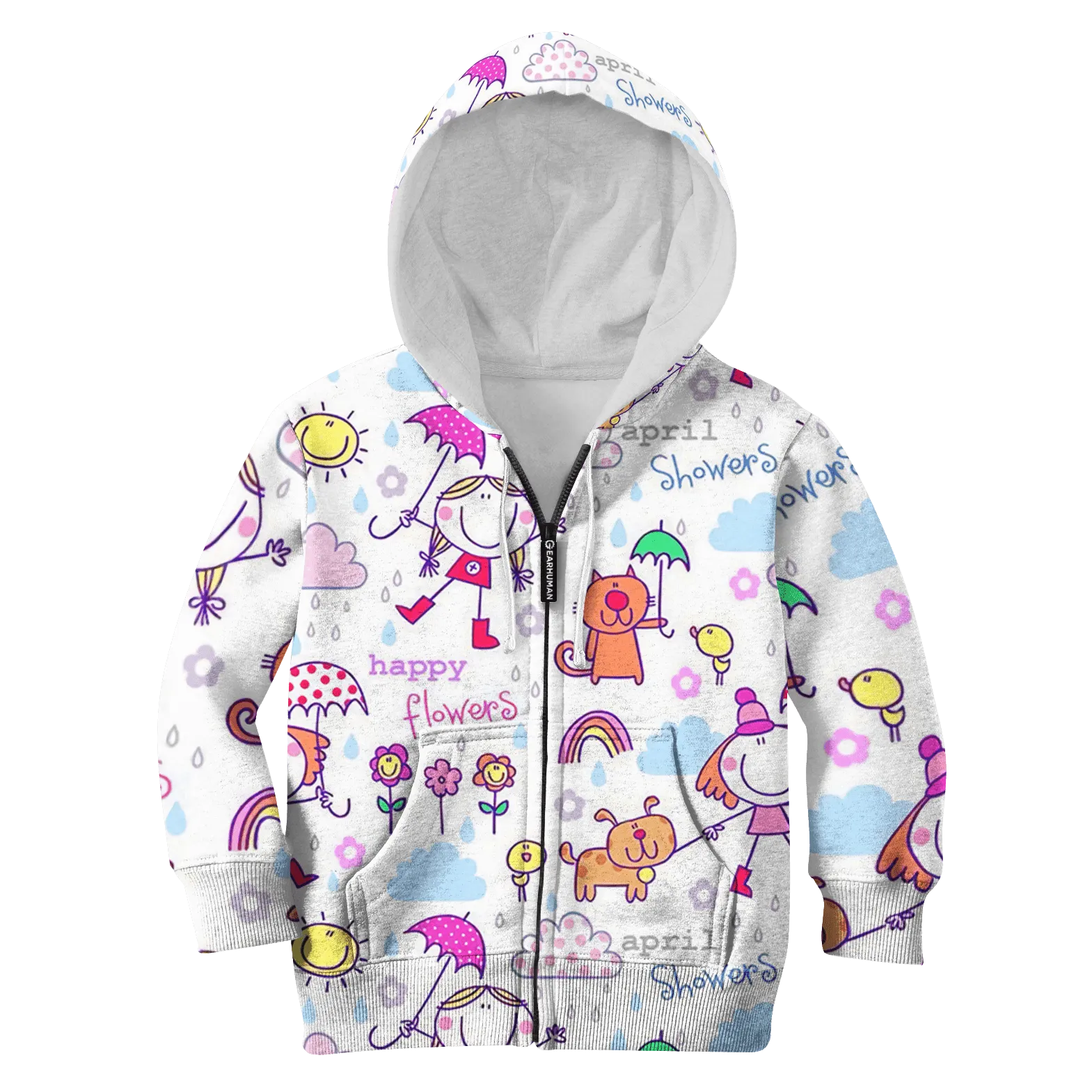 Little Girl And Her Pets In Rainny Day Custom Cosplay Kid Hoodie