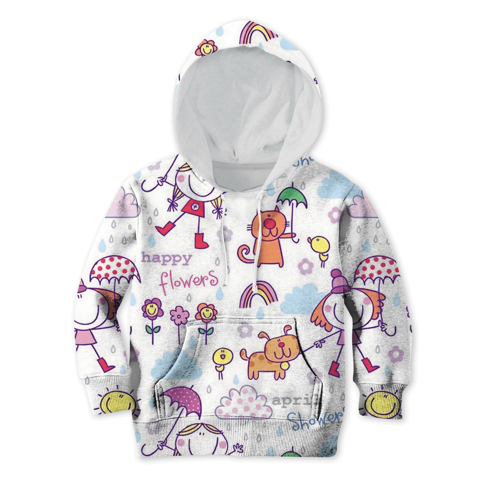 Little Girl And Her Pets In Rainny Day Custom Cosplay Kid Hoodie
