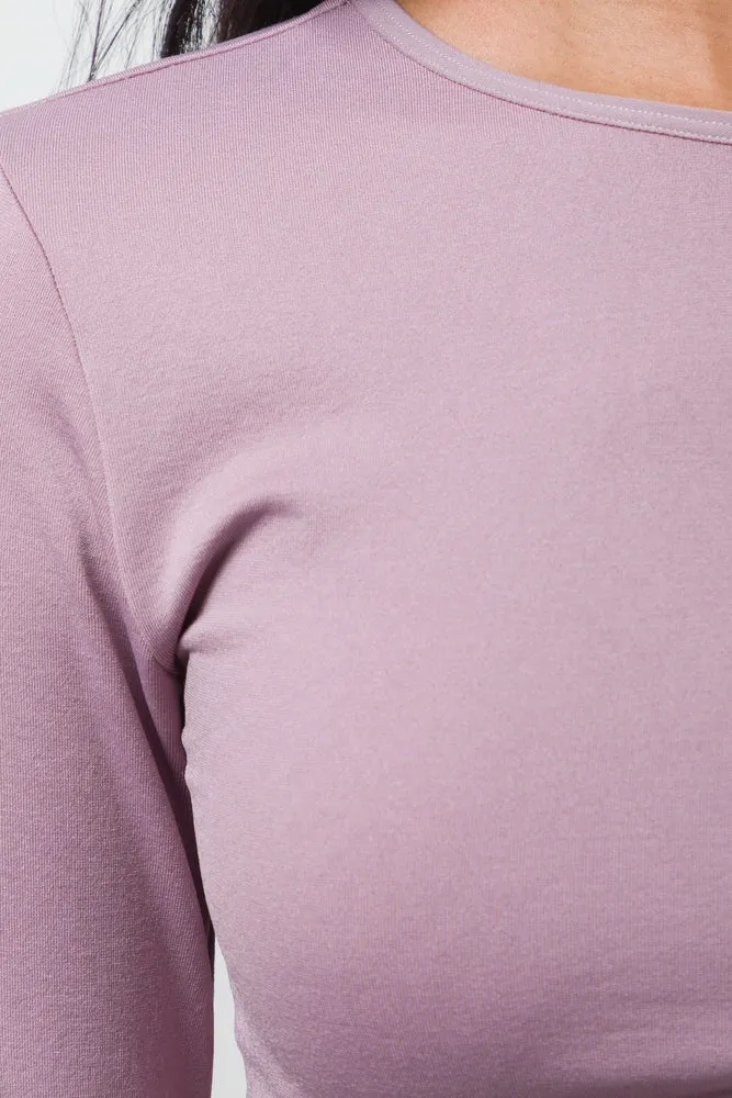Long Sleeve Seamless Crop Top Pink