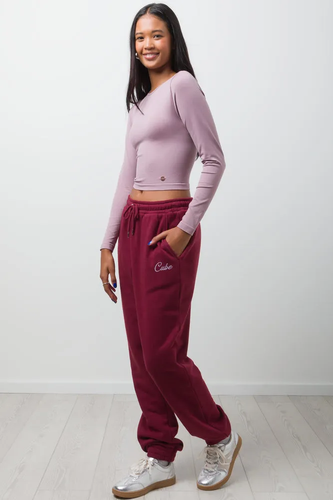 Long Sleeve Seamless Crop Top Pink