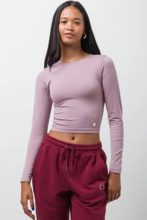 Long Sleeve Seamless Crop Top Pink