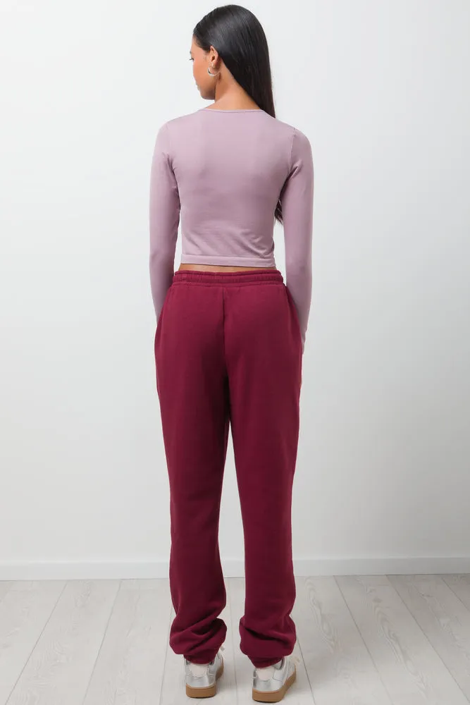 Long Sleeve Seamless Crop Top Pink