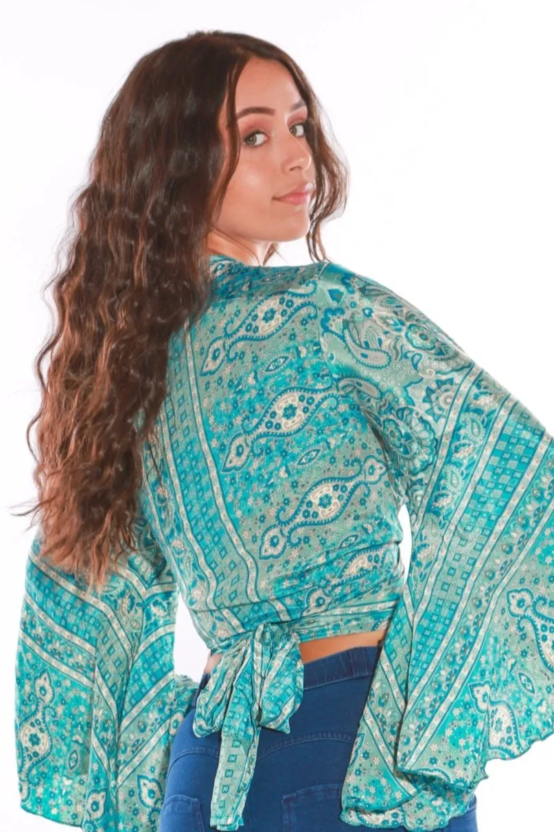 Long sleeve Wrap top - Freesize- blue