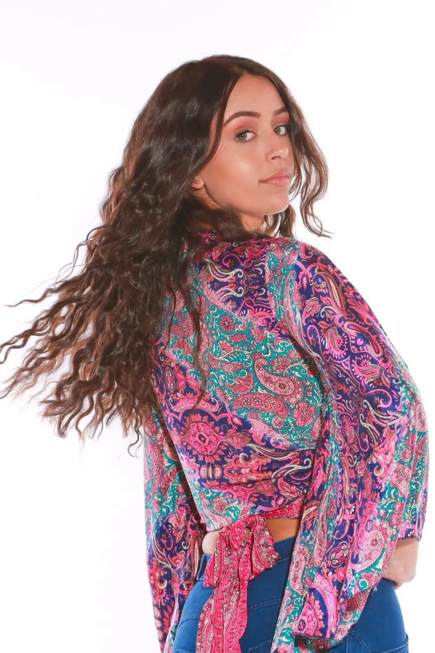 Long sleeve Wrap top - Freesize- purple