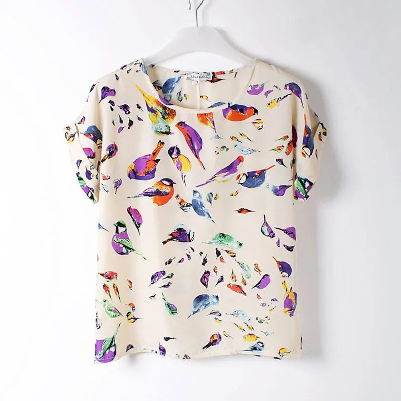 Loose Chiffon T-Shirt Women Tops Girl Chiffon Loose Tee Multicolor T-Shirts