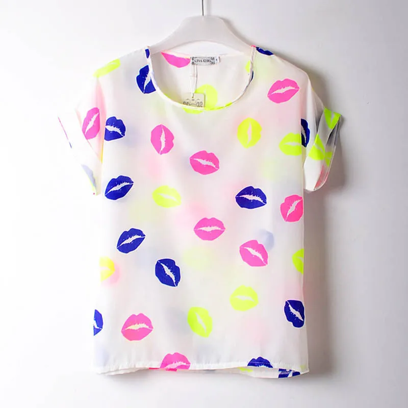 Loose Chiffon T-Shirt Women Tops Girl Chiffon Loose Tee Multicolor T-Shirts