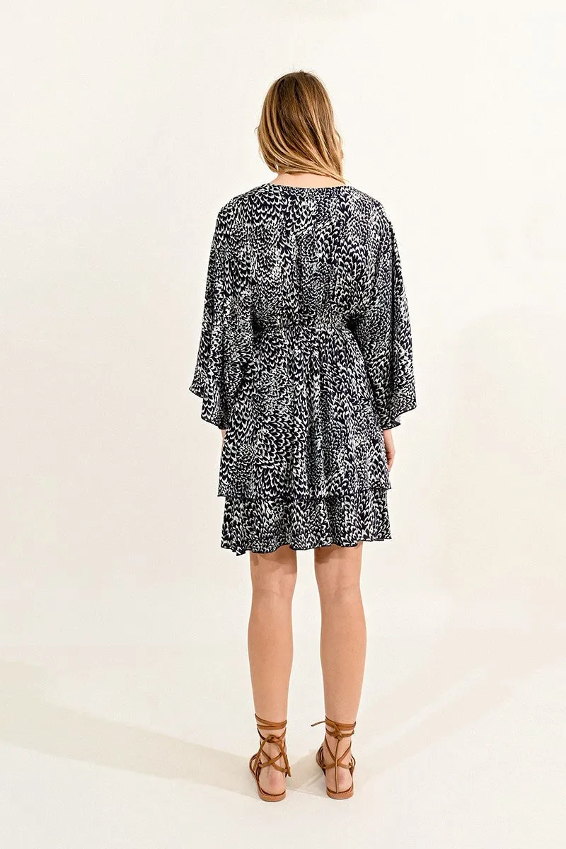 LOOSE-FITTING PRINTED V-NECK DRESS