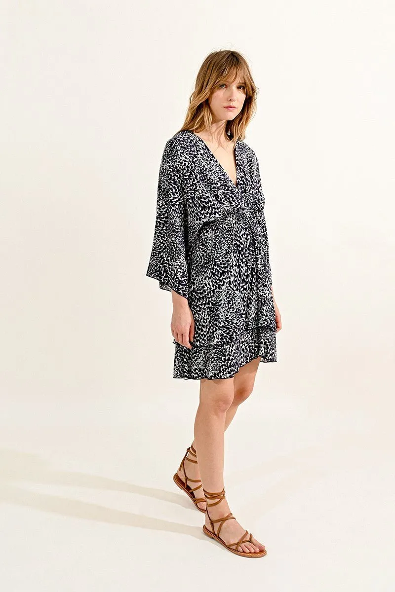 LOOSE-FITTING PRINTED V-NECK DRESS